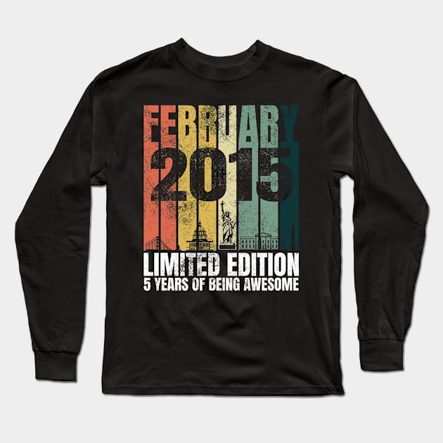 Vintage February 2015 Bday Gifts 5 Years Old 5th Birthday Long Sleeve T-Shirt by Smoothbeats